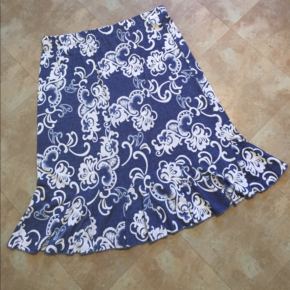 Blue a-line dress skirt with beautiful white print